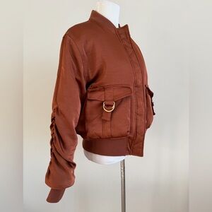 New -House of Harlow 1960  puffer Bomber jacket coat in Rust -Small
